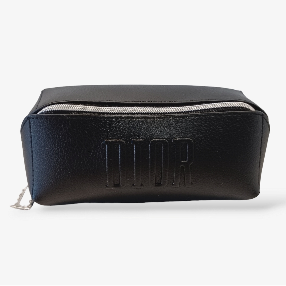 Dior Black Embossed Leather Cosmetic Pouch